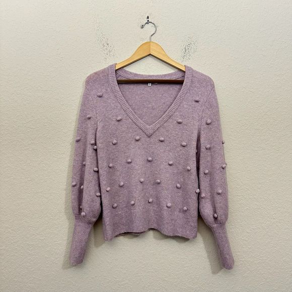 MADEWELL Bobble Dashwood V-Neck Sweater in Purple Coziest Yarn - Picture 1 of 9